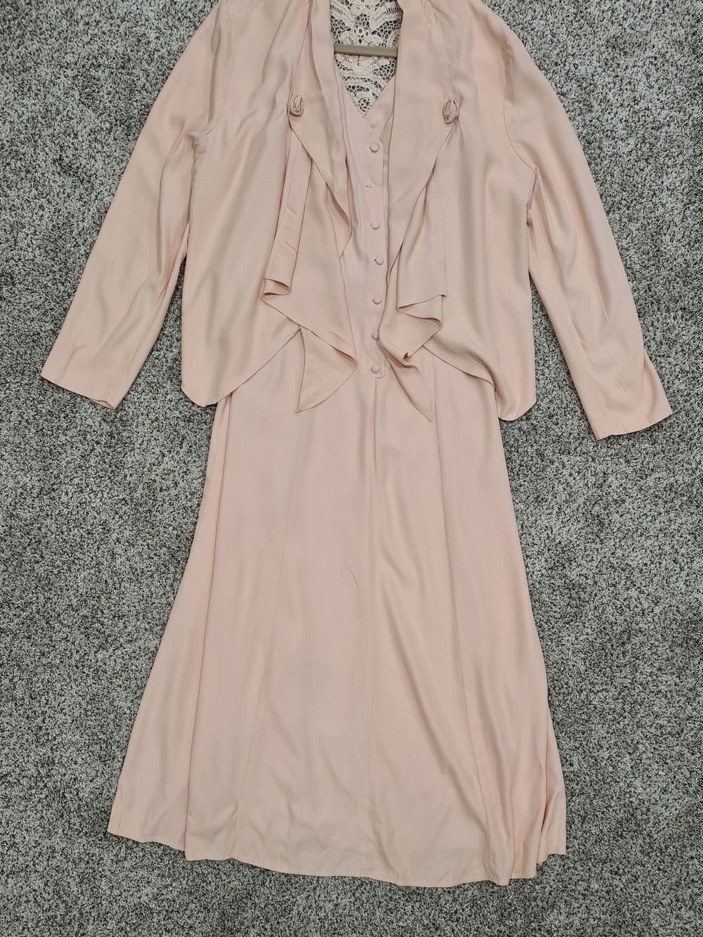 Vintage Pink Wild Rose Women 2 Piece Dress & Crochet Laced Back Jacket Size 14 - Picture 9 of 16